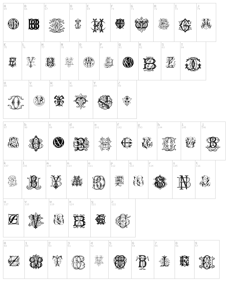 Intellecta Monograms Random Samples Eleven font map